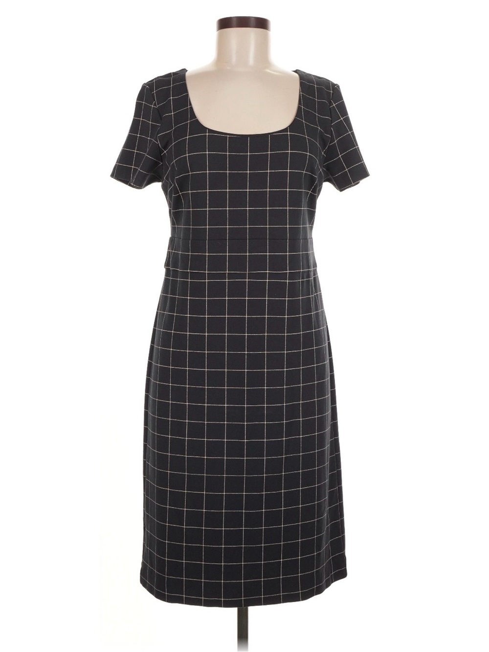 Ann Taylor Black Windowpane Square-Neck Midi Dress